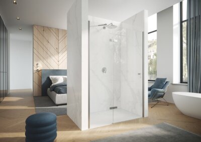 Aura Pure İki Sabit Cam Bir Menteşeli Kapı Duş Teknesi Üstü Yan Panelli Duşakabin - 1