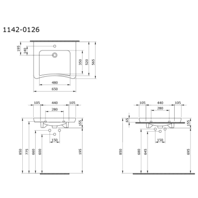 Bocchi Bedensel Engelli Lavabosu, 65 cm, Parlak Beyaz 1142-001-0126 - 3