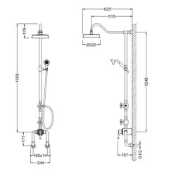 Bocchi Burlington Duş Bataryalı Ve El Duşu Setli Duş Kolonu Antik Siyah 1004 0031 AB - 2