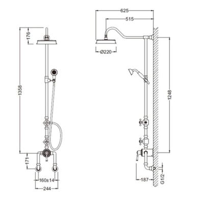 Bocchi Burlington Duş Bataryalı Ve El Duşu Setli Duş Kolonu Antik Siyah 1004 0031 AB - 2