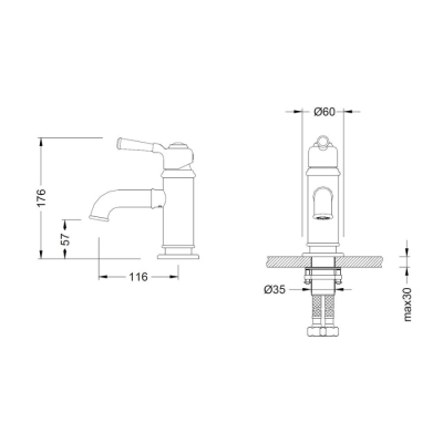 Bocchi Burlington Tek Kollu Lavabo Bataryası Antik Siyah 1004 0001 AB - 2