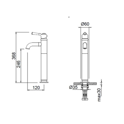 Bocchi Burlington Tek Kumandalı Yüksek Lavabo Bataryası Krom 1004 0002 - 1