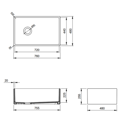 Bocchi Contempo 76 cm Mutfak Eviyesi Mat Siyah - 2