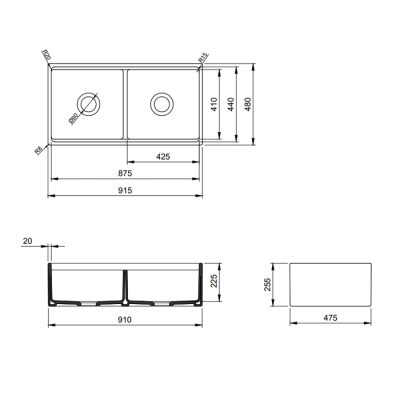 Bocchi Contempo Step Rim 91 cm Çift Gözlü Mutfak Eviyesi Mat Antrasit - 2