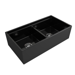 Bocchi Contempo Step Rim Çift Gözlü Eviye 91 Cm Parlak Siyah 1348-005-0120 - BOCCHI