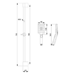 Bocchi Etna Air² Touch² 3F, Sürgü Takımı Kare El Duşlu, Krom - 2