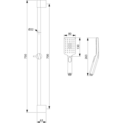 Bocchi Etna Air² Touch² 3F, Sürgü Takımı Kare El Duşlu, Siyah - 2