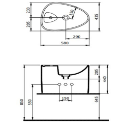 Bocchi Etna Tezgah Üstü Monoblok Lavabo 58 cm Batarya Banklı Mat Beton - 2