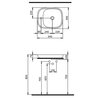 Bocchi Fenice 54 cm Çanak Lavabo Mat Antrasit - 2