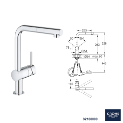 Bocchi Lavello 50 cm Seramik Eviye Grohe Minta Spiralli Eviye Bataryası Seti(Tel Izgara ve Sifon Dahil ) - 3