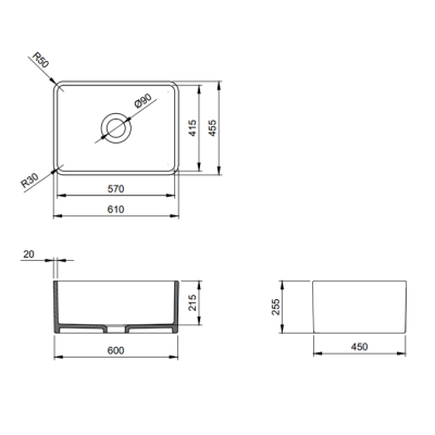 Bocchi Lavello 61 cm Dekorlu Mutfak Eviyesi Mat Antrasit - 2