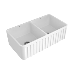 Bocchi Lavello Dekorlu Çift Gözlü Mutfak Eviyesi 85 Cm Parlak Beyaz 1094-001-0120 - BOCCHI