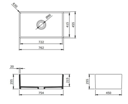 Bocchi Lavello Desenli Seramik Eviye, 76 cm, Parlak Beyaz 1336-001-0120 - 3