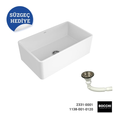 Bocchi Lavello Mutfak Eviyesi 76 cm Parlak Beyaz 1138-001-0120-03 - 1