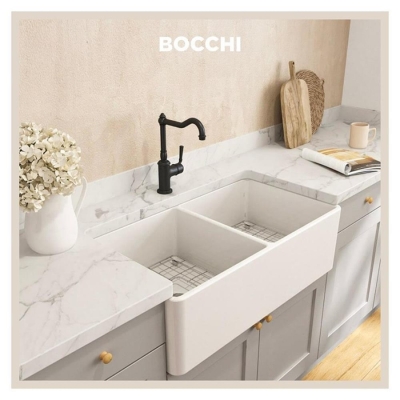 Bocchi Lavello Mutfak Eviyesi 85 cm Çift Gözlü Parlak Beyaz 1139-001-0120-03 - 2
