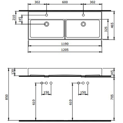 Bocchi Milano 120 cm Çift Gözlü Tezgah Üstü Lavabo Mat Beton - 2