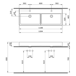 Bocchi Milano Çift Gözlü Lavabo 120 cm Mat Beyaz 1393-002-0132 - 3