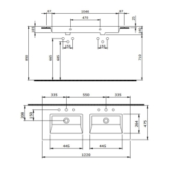 Bocchi Milano Çift Gözlü Lavabo 120 cm Mat Gri 1111-006-0126 - 3