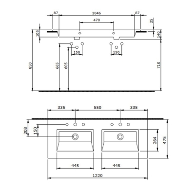 Bocchi Milano Çift Gözlü Lavabo 120 cm Mat Yasemin 1111-007-0126 - 3