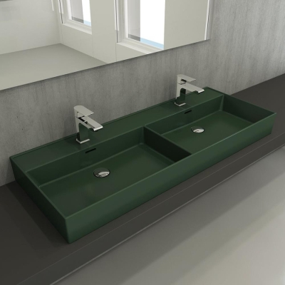 Bocchi Milano Çift Gözlü Lavabo 120 cm Mat Yeşil 1393-027-0132 - 2