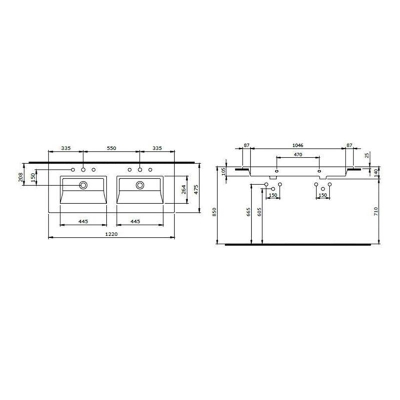 Bocchi Milano Çift Gözlü Lavabo 120 cm Parlak Beyaz 1111-001-0126 - 1