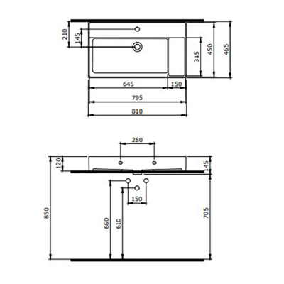 Bocchi Milano Sağdan Etajerli Lavabo 80 cm Mat Antrasit - 2