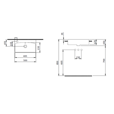 Bocchi Milano Sol Yarım Tezgah Lavabo 50 cm - 2