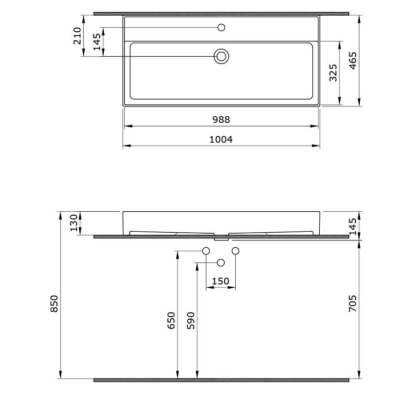 Bocchi Milano Tezgah Üstü Lavabo 100 cm Mat Siyah 1378-004-0126 - 3