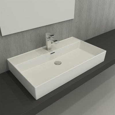 Bocchi Milano Tezgah Üstü Lavabo 80 cm Mat Beyaz 1377-002-0126 - 2