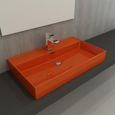 Bocchi Milano Tezgah Üstü Lavabo 80 cm Parlak Turuncu 1377-012-0126 - 2