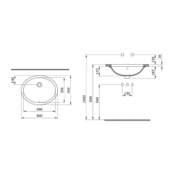 Bocchi Parma Tezgah Altı Lavabo 56 cm Parlak Bisküvi 1384-014-0125 - 2