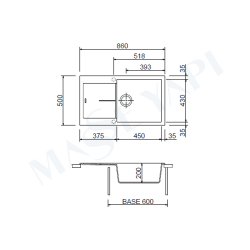 Bocchi Prato 860X500 Tek Gözlü Damlalıklı Urban Grey Granit Eviye - 2