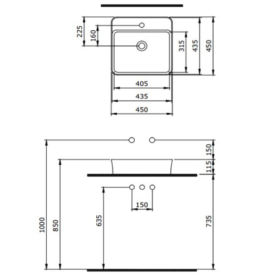 Bocchi Slim Line Kare Lavabo 45x45 cm Mat Beyaz - 2