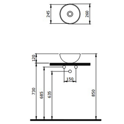 Bocchi Slim Line Vessel Yuvarlak Mini Lavabo 26 cm Mat Beton - 2