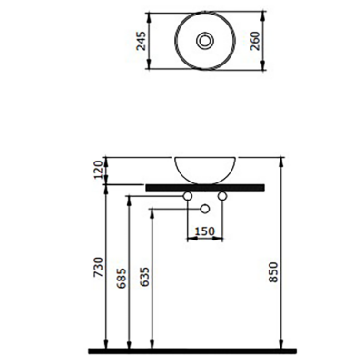 Bocchi Slim Line Vessel Yuvarlak Mini Lavabo 26 cm Mat Beton - 2