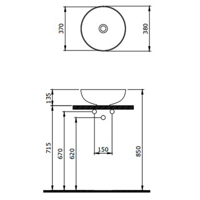 Bocchi Slim Line Yuvarlak Lavabo 38 cm Mat Petrol Mavisi - 2