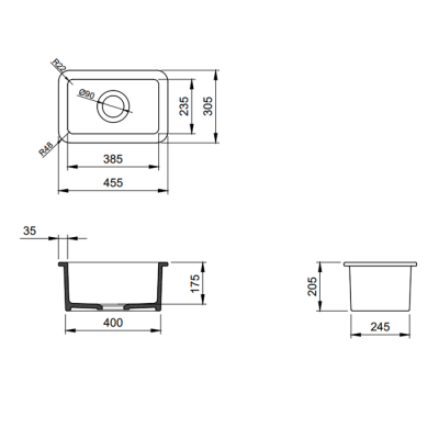 Bocchi Sotto 46 cm Mutfak Eviyesi Mat Antrasit - 2