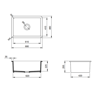 Bocchi Sotto 68 cm Mutfak Eviyesi Mat Gri - 2