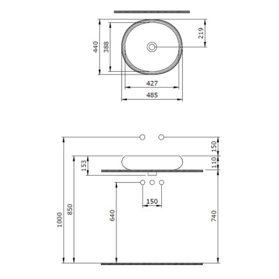 Bocchi Strata Çanak Lavabo 50 cm Parlak Siyah 1414-005-0125 - 2
