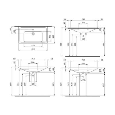 Bocchi Taormina Pro Etajerli Lavabo 3 Armatür Delikli Parlak Beyaz 85 cm 1008-001-0127 - 3