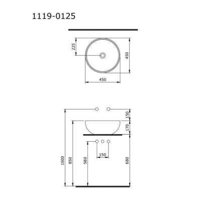 Bocchi Venezia Çanak Lavabo 45 cm Parlak Siyah 1119-005-0125 - 1