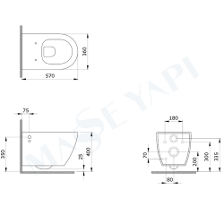 Bocchi Venezia Rimless Asma Klozet - Mat Antrasit Set (/Kapak Dahil) + Gömme Rezervuar Seti - 2