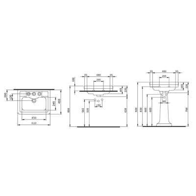 Bocchi Verona Üç Armatür Delikli Lavabo 61 cm Mat Siyah 1041-004-0127 - 2