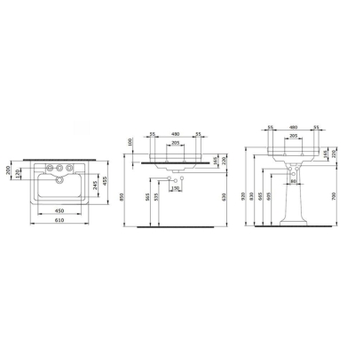 Bocchi Verona Üç Armatür Delikli Lavabo 61 cm Parlak Bisküvi 1041-014-0127 - 2