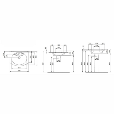 Bocchi Verona Üç Armatür Delikli Lavabo 70 cm Parlak Beyaz 1045-061-0127 - 2