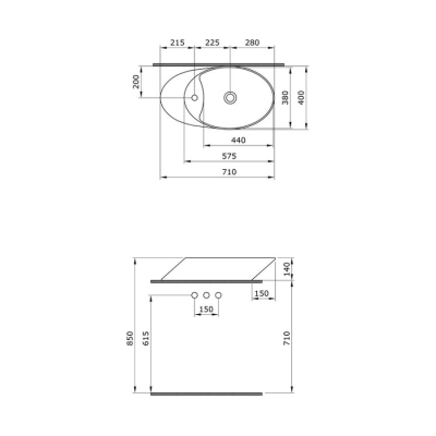 Bocchi Vessel Batarya Banklı Çanak Lavabo 72 cm Mat Antrasit 1021-020-0126 - 3