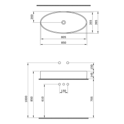 Bocchi Vessel Elips Çanak Lavabo 85 Cm Mat Siyah 1014-004-0125 - 3