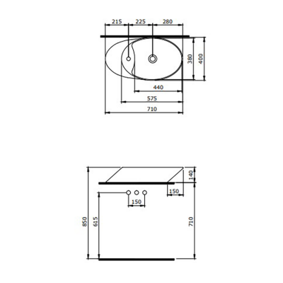 Bocchi Vessel Yatay Çanak Lavabo 72 cm Mat Petrol Mavisi - 2