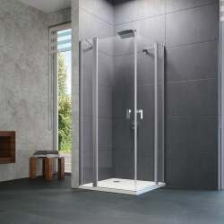 Design Pure Kare ve Dikdörtgen İki Sabit Cam İki Menteşeli Kapı Duş Teknesi Üstü Duşakabin - HÜPPE