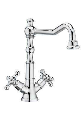 Döner Çıkış Uçlu Çift Kumanda Kollu Lavabo Bataryası, Click-Clack Sifonlu - 1